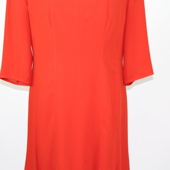 Hugo Boss Women's Dress 10 Red Orange Chiffon 3/4 Sleeve Knee Length - Picture 3 of 11